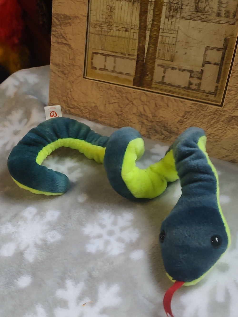 Ty Plush Snake Toy - Teal & Neon Green,1997